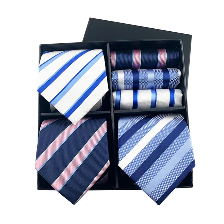 2021 Regular Men Ties and Hanky Set Custom Men Necktie Set Gift Box Luxury Mens Ties and Pocket Square Set