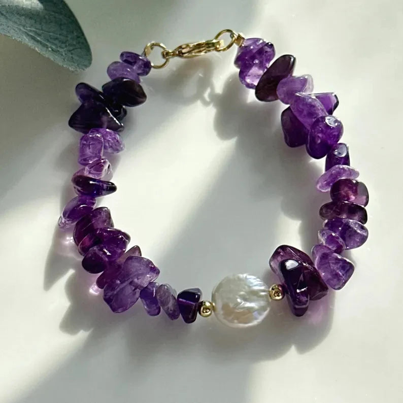 Elegant Natural Amethyst Bracelet with Baroque Pearl Charm February Birthstone Fashion Charm Bracelets