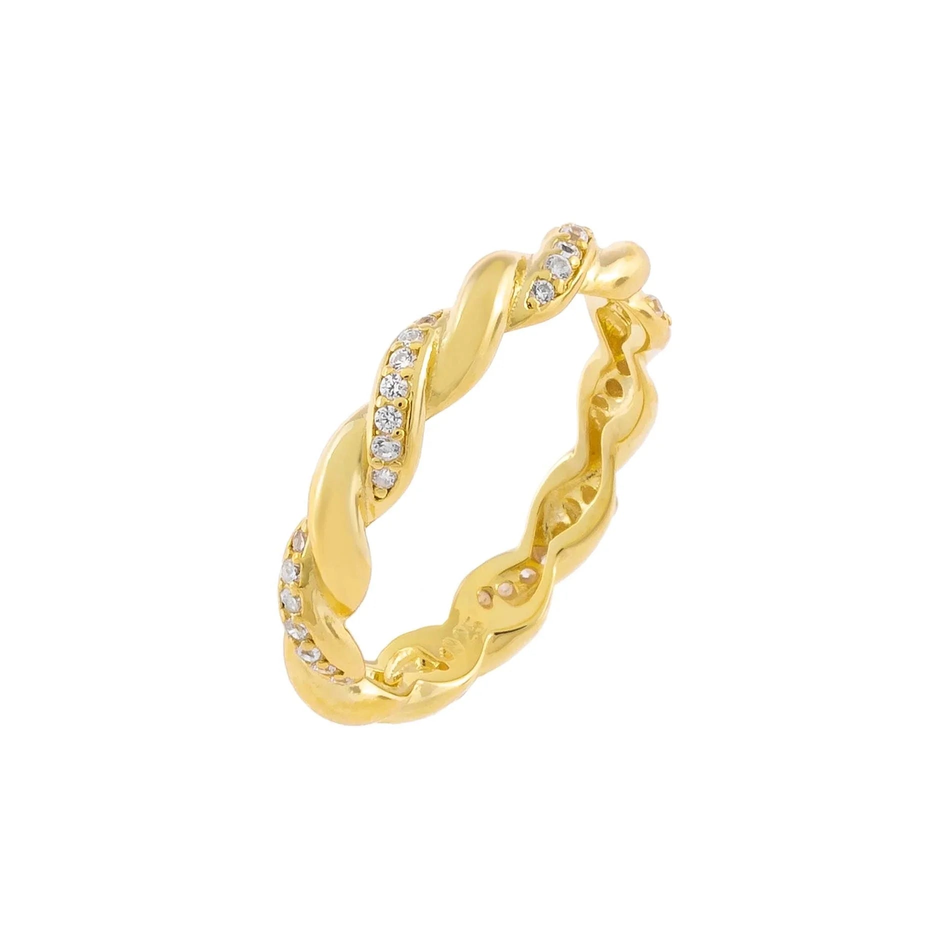 LOZRUNVE 925 Sterling Silver Cubic Zirconia Gold Vermeil Twisted Fashion Unique Ring Fashion