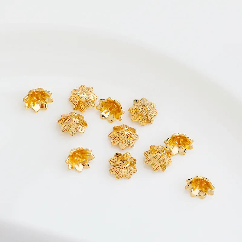Brass Gold Petunia Pendant Holder 14K Gold Plated Half Hole Pearl Holder Flower Cap Material for DIY Jewelry Making