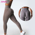 Janya Women's High Waist Gym Fitness Pants Breathable Sportswear Print Scrunch Butt Push-up Cationic Seamless Elastic Waist Yoga