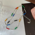 Rainbow Enamel Short Bar Beaded Chain Necklace for Women 925 Sterling Silver Jewelry
