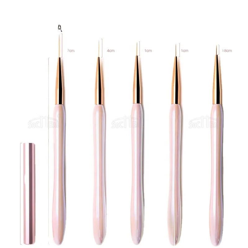 Customized LOGO Synthetic Hair and Nylon Plastic Handle Crimped Ferrule Nail Art Liner Brush Set for UV Gel Nail Art