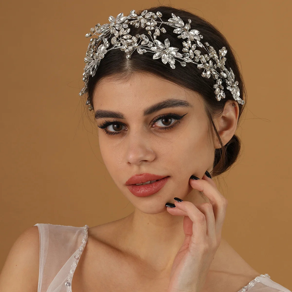 Rhinestone Bridal Headdress Weave Floral Headband Up-do Double-layer Headband Hair Accessories