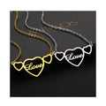 Stainless Steel Personalization Custom Name Two Heart With Heart Shape Two Name Necklace Couple Gift MegaBDM
