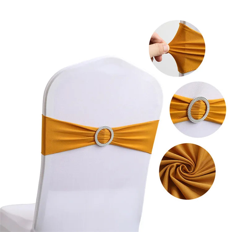 Hotel Wedding Banquet Gold Stretch Chair Back Tie Band Elastic Spandex Chair Sash Bow Knot With Buckle Slider for Party Event
