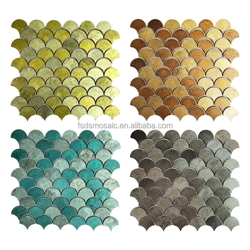 Modern Copper Gold Fan Shape Metal Mosaic Tiles Aluminum Composite 6mm Thick 5 Year Warranty for Bathroom & Living Room