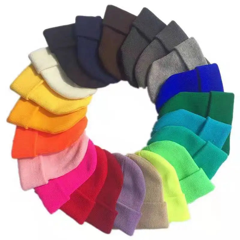 Fashionable Custom Embroidery Logo Solid Color Warm Winter Beanie Knit Hat
