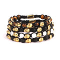 Renting Jewelry Gold PVD Plating Stainless Steel Skull Natural Stone Men Jewelry Adjustable Macrame Bracelet