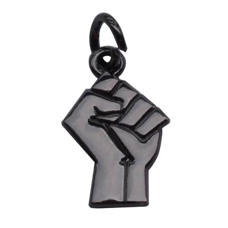 Custom Fist Logo Metal Pendant Necklace Blanks Wholesale Handmade Tags Gunmetal Metal Name Hang Charms for Keyring