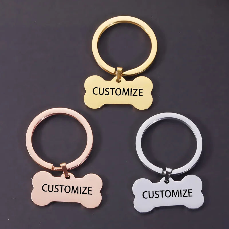 Stainless Steel Dog Plates Metal Blank Pendant Engrave LogoAdvertising Gift Custom Logo Bone Pet Identity Dog Tag Keychain