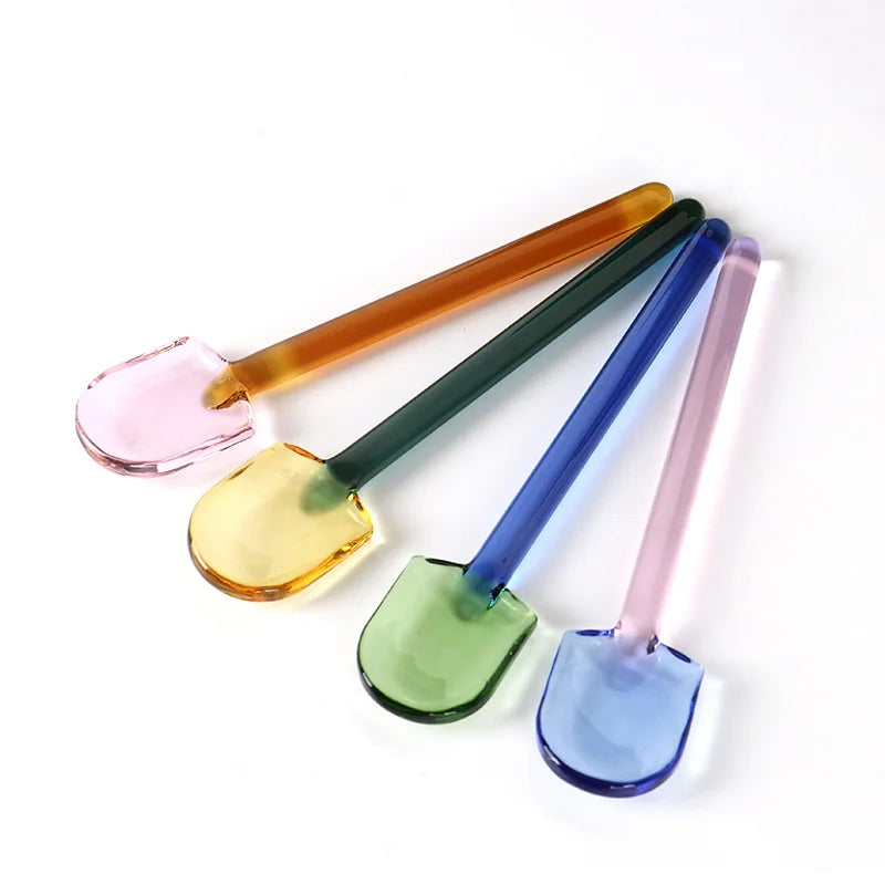 2023 Hot Selling Wholesale Custom Blown Heat Resistant Multicolour Colourful Borosilicate Shovel Scoop Shape Glass Spoon