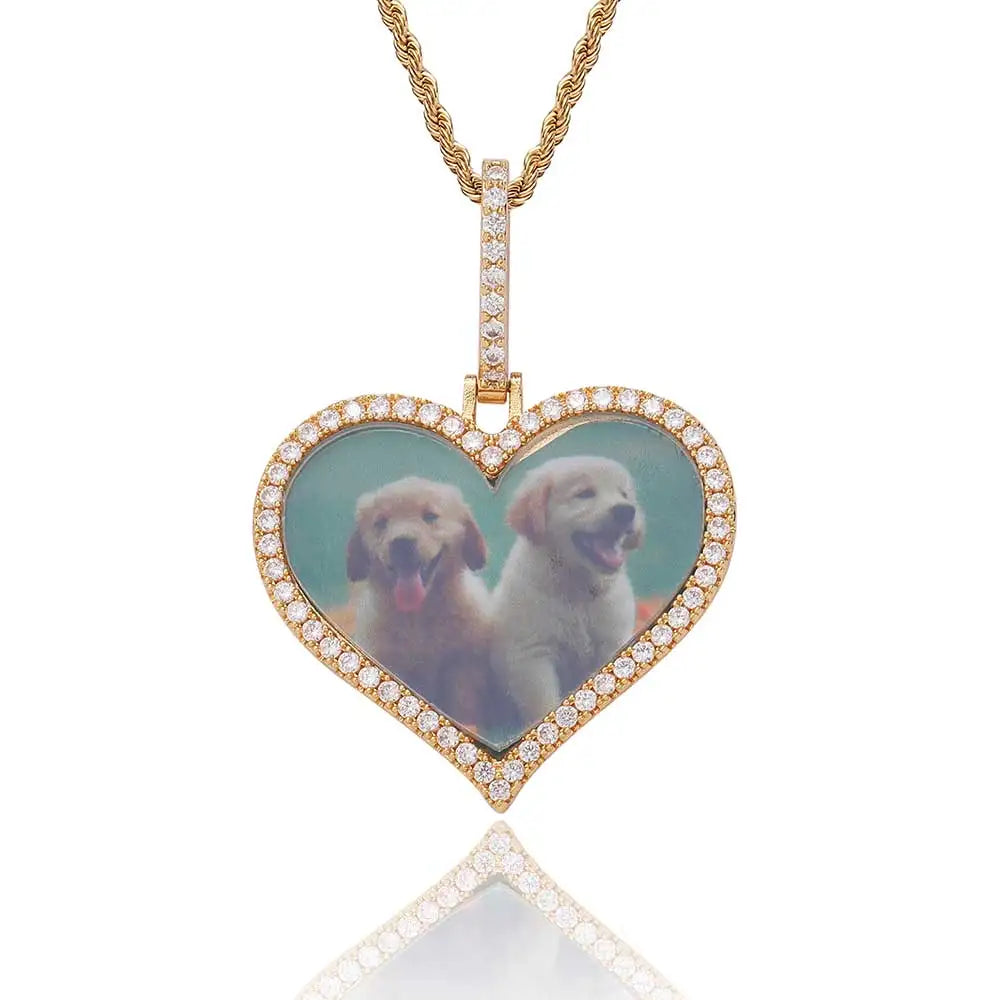 NUOYA Personalized Heart Photo Frame Pendant Hip Hop Fine Jewelry Custom Picture Gold Plated Charm Pendant Children Gift