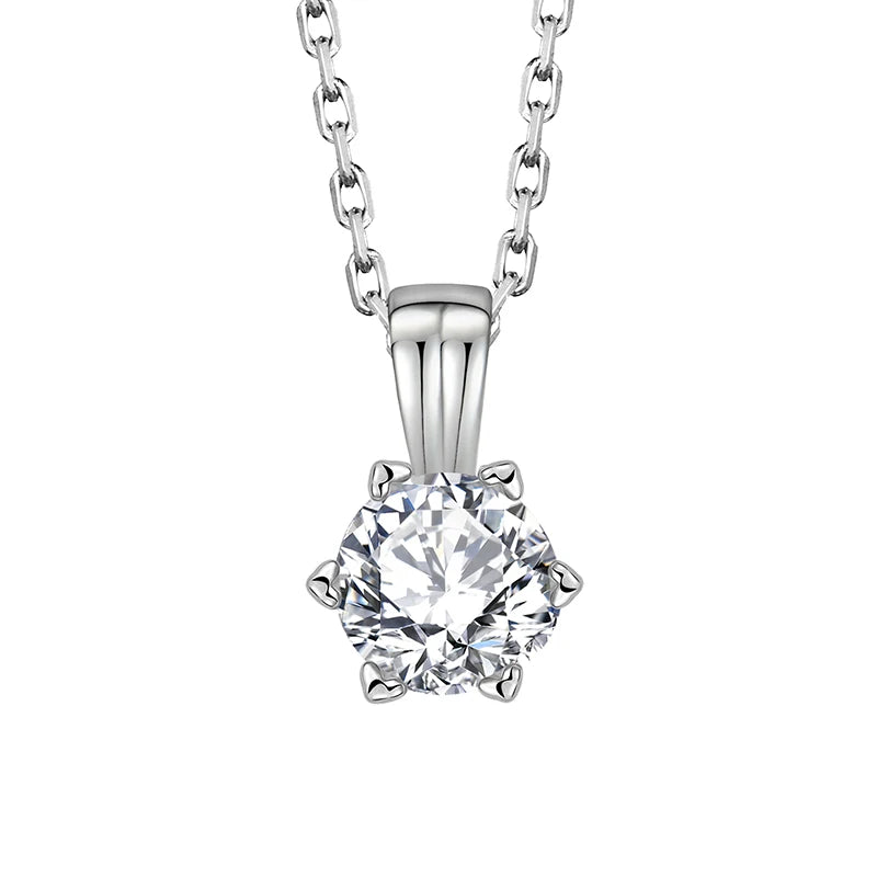 925 Sterling Silver Classic Style 6 Claw Pendant Necklace Customized round Shape Moissanite White Necklace