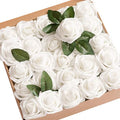 25pcs Ivory Foam Roses with Stems DIY Wedding Bouquets White Bridal Shower Party Tables Decorations Artificial Flowers for Gifts