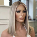 Unprocessed Bone Straight Highlights Human Hair Wig Vendor Single Knot Peruvian Cuticle Aligned Raw Hair 4*4 Lace Closure Wig