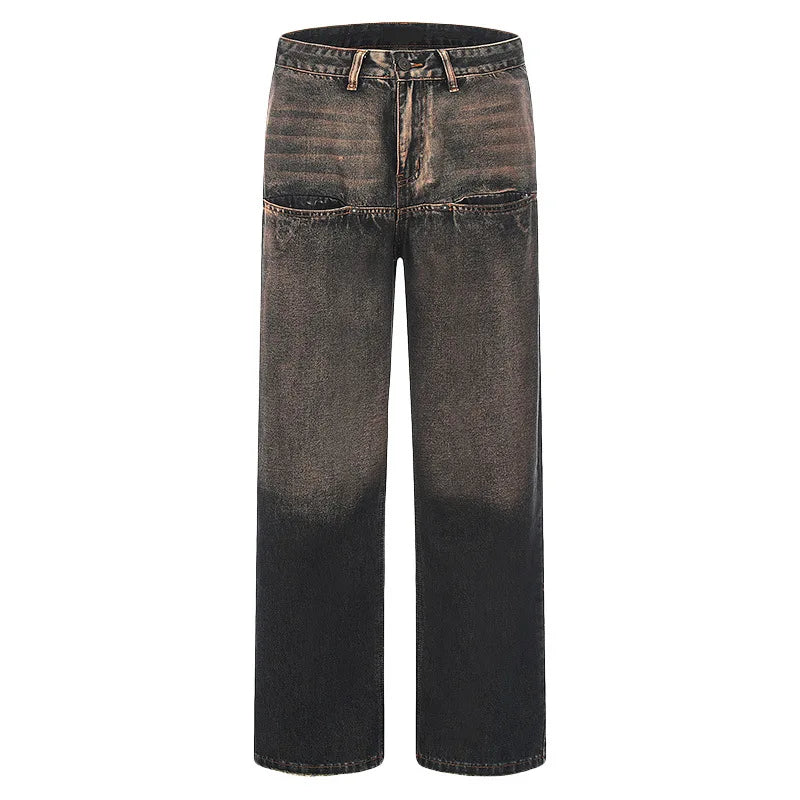 High Street Heavy Loose Straight Leg Vintage Tapered Button Washed Mens Designer Jeans Summer Autumn Winter