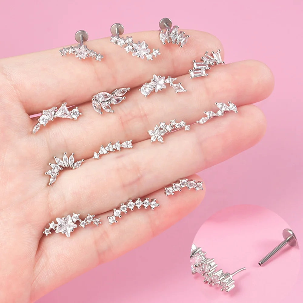 Threadless Marquise Zircon Earring Labret Lip Push-in Cartilage Tragus Helix Lobe Conch Piercing Woman Jewelry