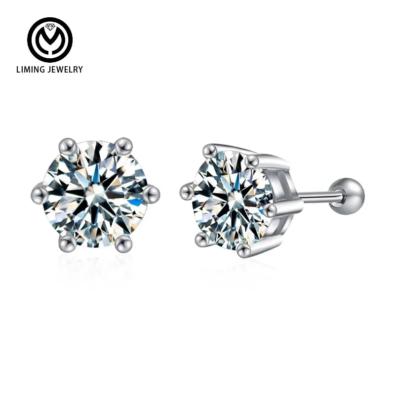 XEZ064 Classic Screw Back 925 Sterling Silver Engagement Six Claws Diamond Moissanite Stud Earrings Women Fashion Jewelry MegaBDM