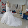 Guangzhou Auyan Elegant Pearl Wedding Dress Long Sleeve Mermaid Hemline with Lace Sequin White Bridal Outfit Decorated Flowers