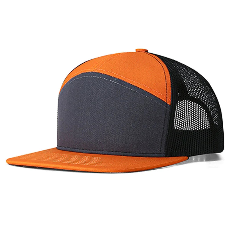 New Arrival Outdoor Sports Cap Cotton Blank Snapback 7 Panel Hat Mesh Trucker Hats