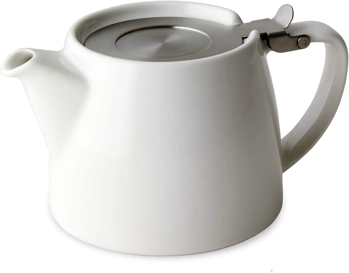 White Classic Eco-Friendly Ceramic Teapot with Round Stainless Steel Lid and Infuser 18oz/500ml Capacity