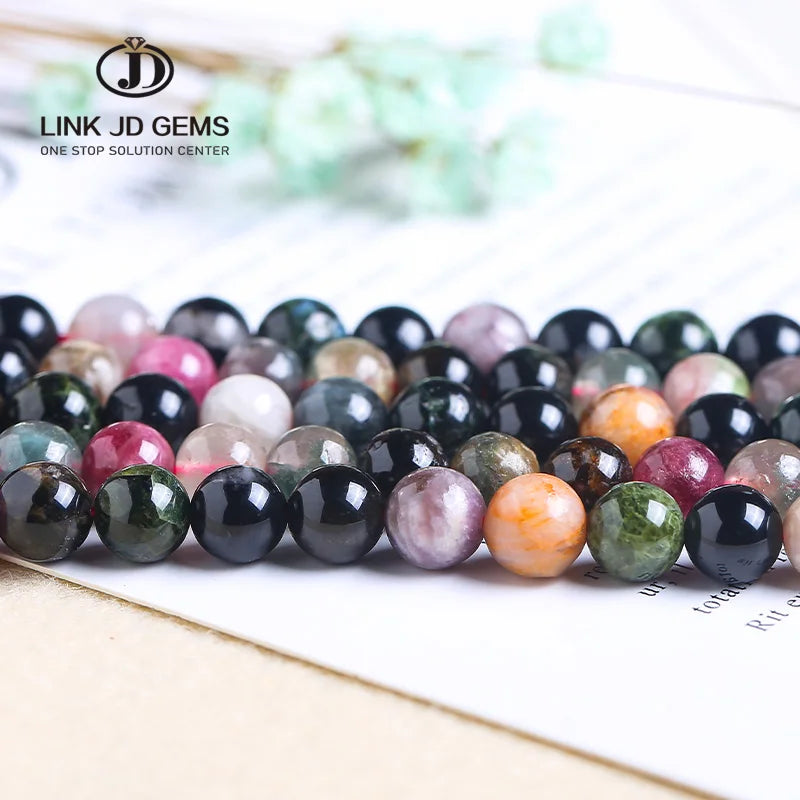 6/8/10mm Natural Multicolor Tourmaline Dragon Agates Stone Round Loose Spacer Beads for Jewelry Making