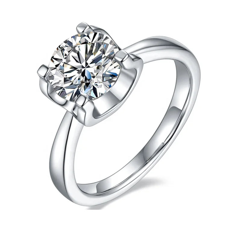 Wholesale Gold Plated Sterling S925 2ct Silver Ring Top Quality DEF White Four Prongs Moissanite Engagement Ring