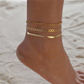 Women Jewelry Set Three Layered Gold Plated Anklet Chains