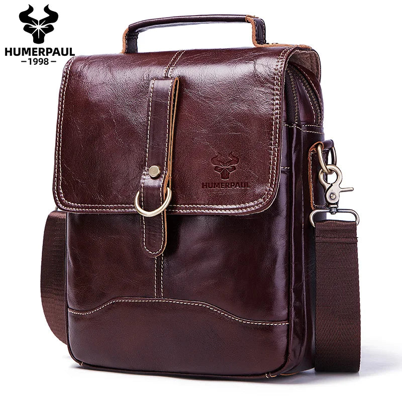 HUMERPAUL Fashion Men's Shoulder Bag Genuine Leather Casual Messenger Bags for Work High Quality Male Outdoor Tote's Flap Bag