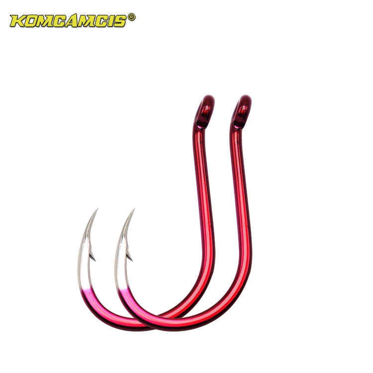 KOMCAMCIS Strong Red 5H High Carbon Steel Octopus Offset Fishing Hooks for Carp Barbed Hook on Freshwater Saltwater Fishing