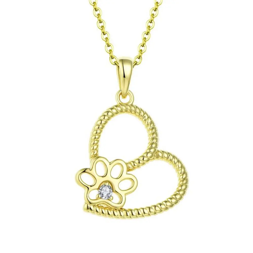 Hot Sale 925 Sterling Silver 18K Gold Plated Cute Heart Dog Paw Bone Pendant Necklace Jewelry for 2024 Women
