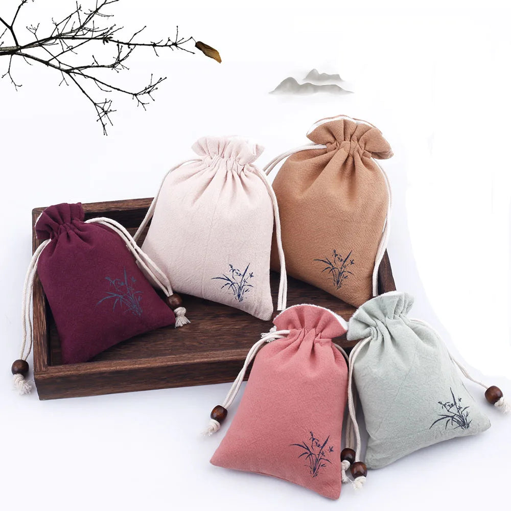 Manufacturer Stock Folk Art Cloth Bag Drawstring Lucky Bag for Buddhist Prayer Beads Jewelry Canvas Storage Bag Brocade Pouch