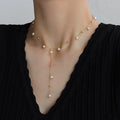 MECYLIFE Y Shape Lariat Necklace 18K Gold Jewelry Stainless Steel Dainty Women Pearl Tassel Necklace Minimalist Necklace
