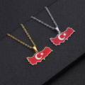 BINSHUO Wholesale Custom Stainless Steel Jewelry Drop Oil Nation Turkey Map Flag Men Pendant Charm Couples Necklace for Women