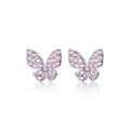 925 Sterling Silver Pink Zircon Butterfly Shape Earings Cute Small CZ Ear Studs Earrings Fashion Jewelry for Women Girls