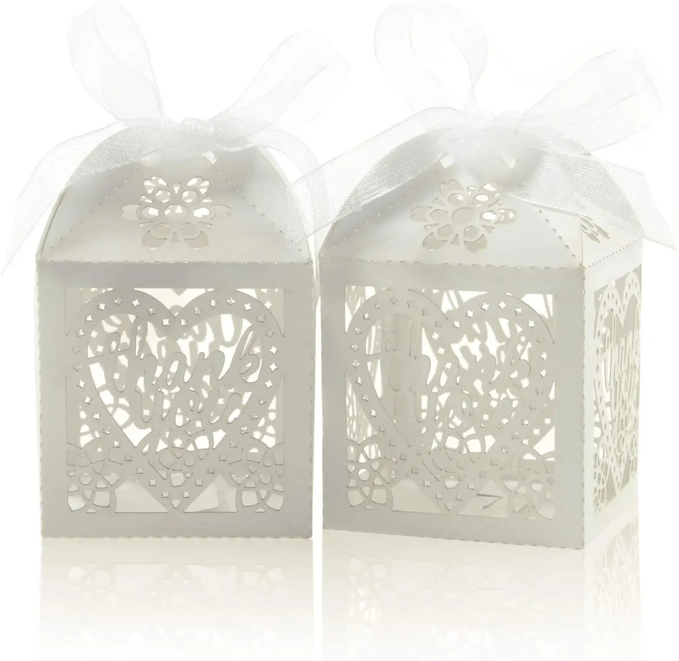 High-End 2x2x2..75 Inch Lace Candy Box for Wedding Parties Thank You Gift Boxes with Ribbon Decorations Matt Lamination Feature