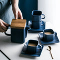 Factory Direct Nordic Afternoon Tea Set Square Straight Grain Acacia Wood Cover Porcelain Coffee Cup Safe and Creative Design