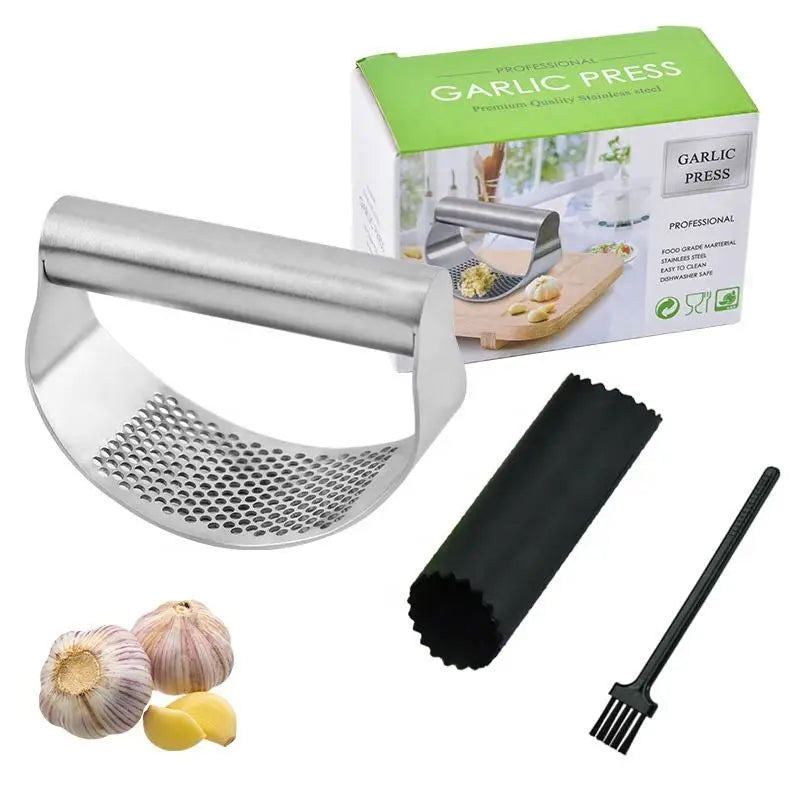 3 in 1 Premium Hand Garlic Press Crusher Stainless Steel Garlic Press Mincer Masher Tool Kitchen Manual Garlic Press Rocker Set