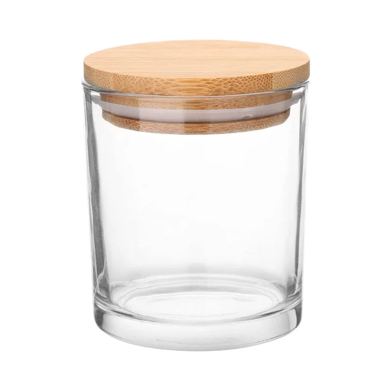 Wholesale Transparent Empty 6 Oz 8 Oz 10 Oz Wide Mouth Glass Wax Candle Jar With Wooden Cork Lid