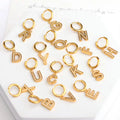 18k Gold Zircon Big English Letter Initial  Drop Hoop Earrings Pendant Dangle Jewelry Accessory