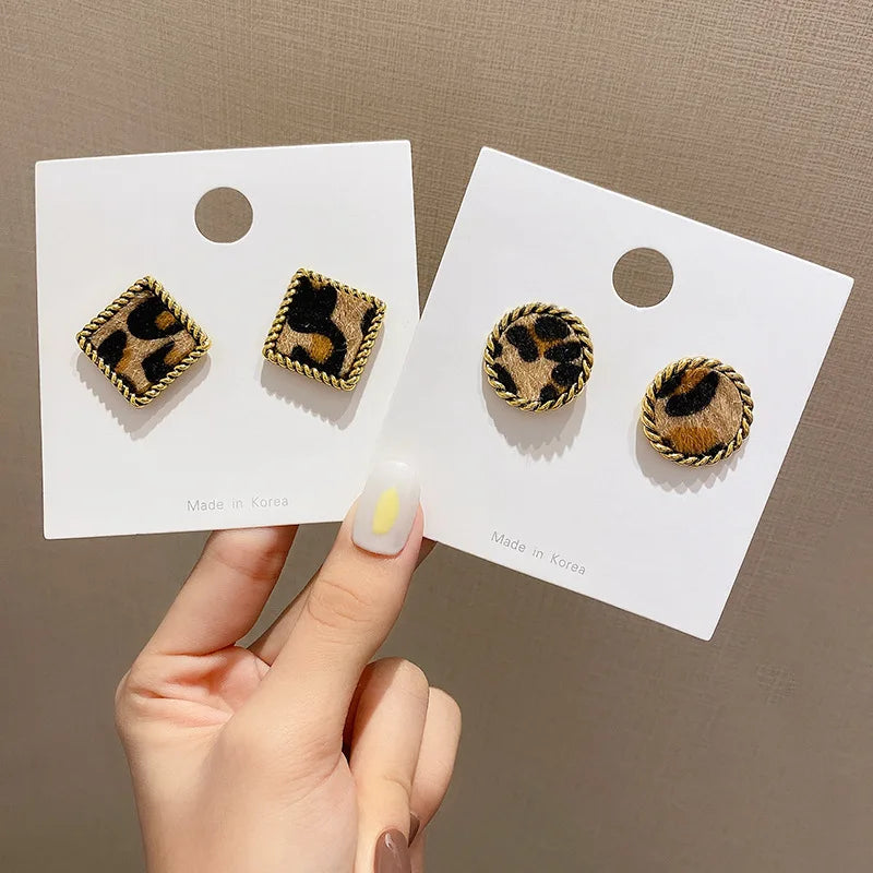 Go Party Korean Fashion Leopard Plush Geometric Earrings Women Jewelry Temperament Simple Alloy Stud Earrings Ornaments
