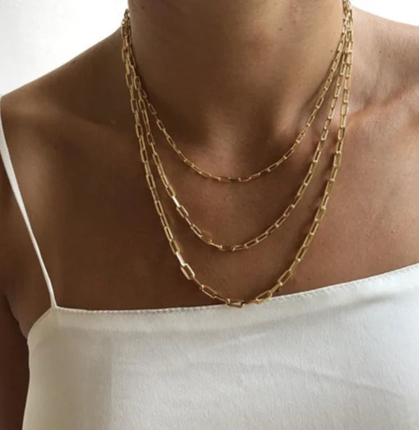 Simple Gold Plated Stainless Steel Link Chain 3/4/7mm Paper Clip Necklace for Anniversary Occasions