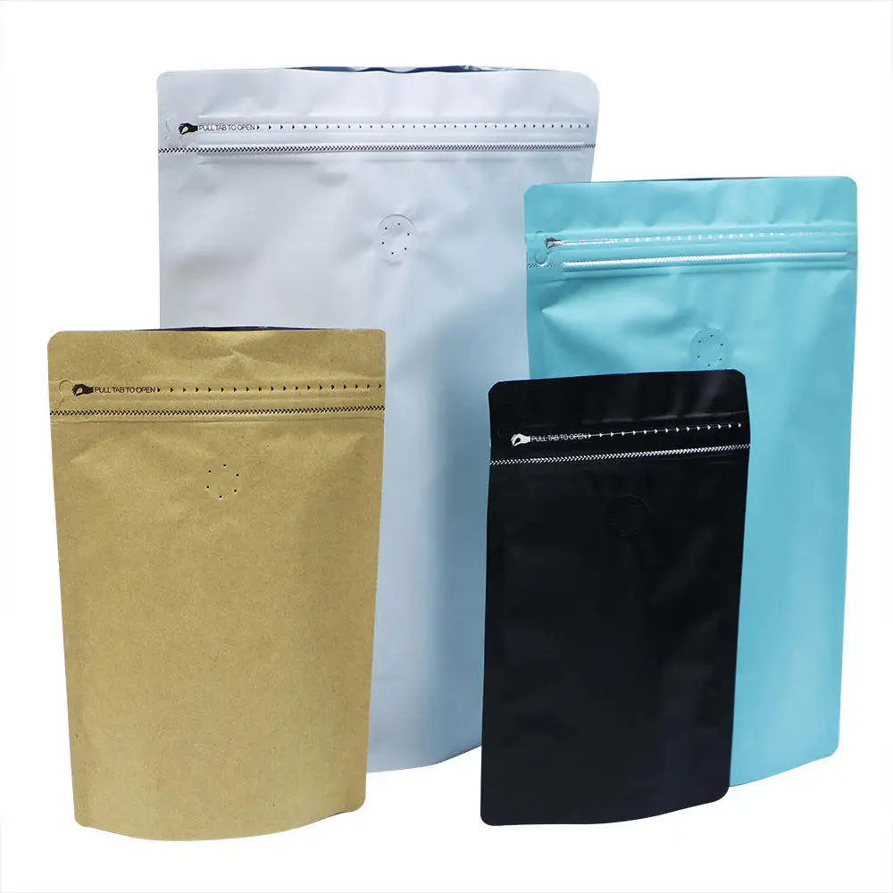 Flat Bottom Coffee Bean Tea Packaging Bags Zipper Stand up Pouch Custom Printed Coffee Bag With Valve and Zipper