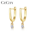 CZCITY Delicate Silver Jewelry 925 Sterling Silver 14K Gold Plated Tear Drop Cubic Zirconia Huggie Earrings