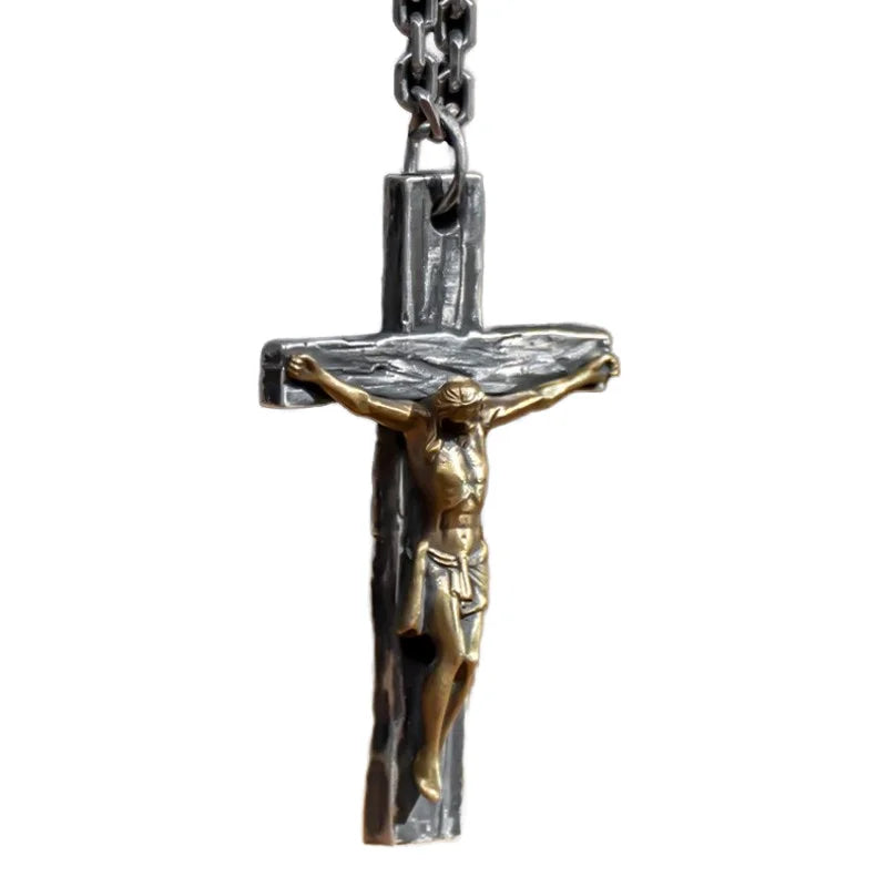 BOCAI Original Retro Trendy Jesus Cross Pendant for Men Handmade S925 Silver Classic Style Personalized Jewelry Man's Pendant