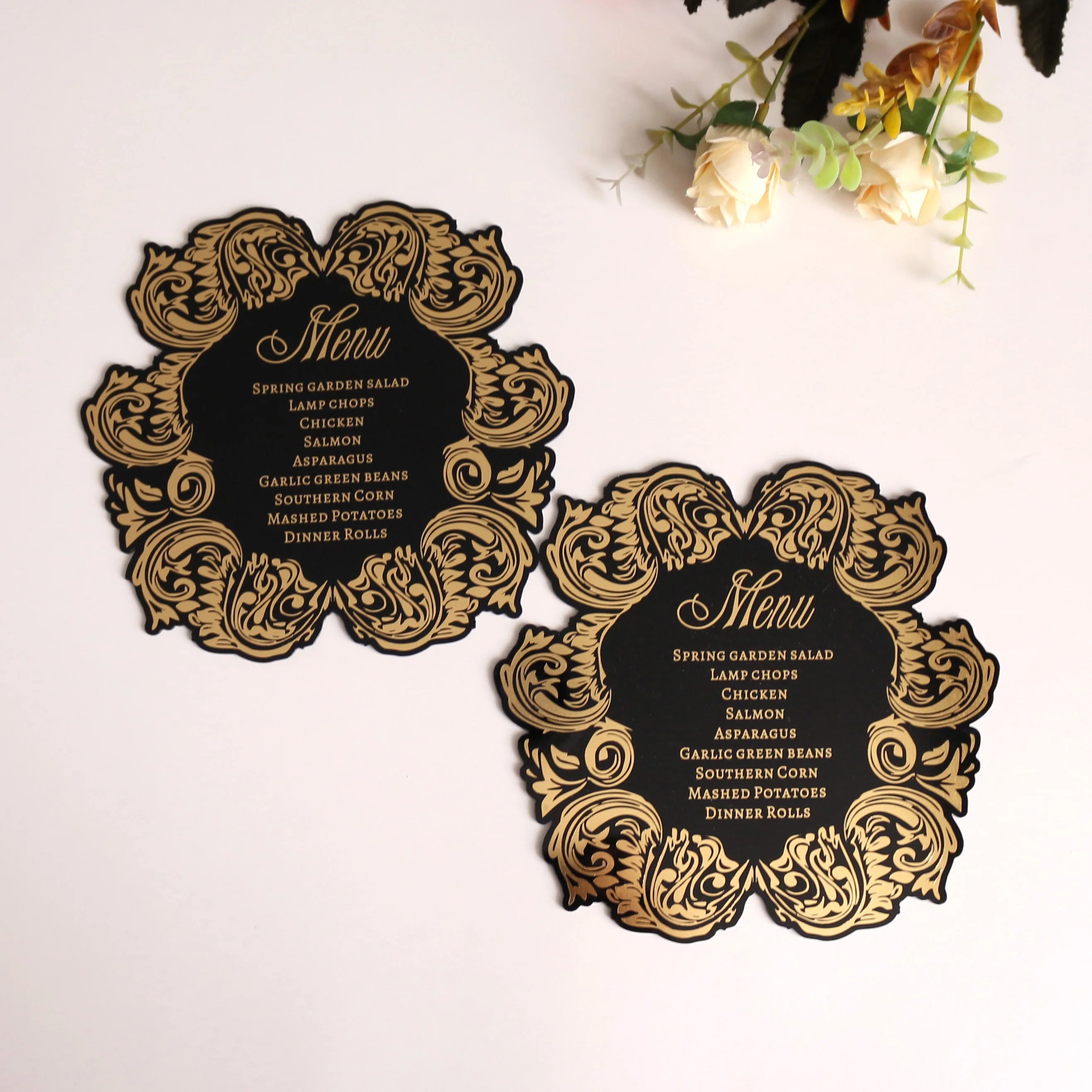 Hot Sale Creative Shape Luxury Design Restaurant Wedding Acrylic Menu Cards Hot Stamping Gold Foil Paper Creative Shape Paper