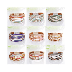 Cross-woven Leather Women's Bracelet Beaded Accessory Multi-layer Leather Women's Magnetic Buckle Bracelet
