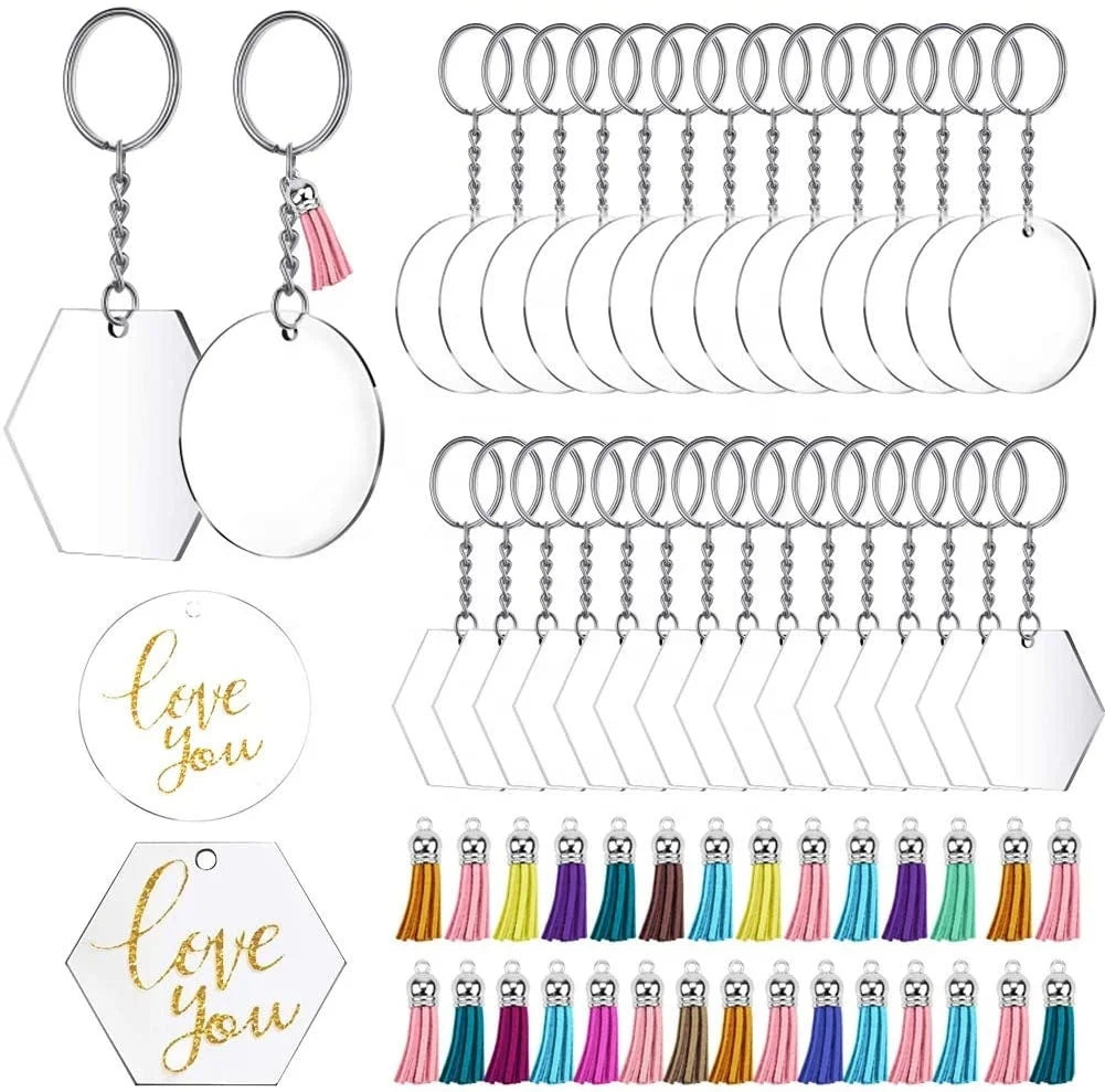 Acrylic Keychain Custom Acrylic Keychain Hexagon Keychains Tassels Pendant Keyring for DIY Key Rings and Crafts Great As Gift