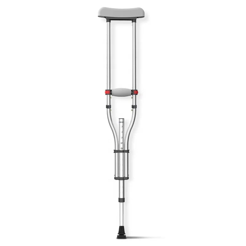 MSMT Handicapped Underarm Crutches Cane Walking Stick Lightweight Aluminum Alloy Height Adjustable 300LBS Load Capacity Silver